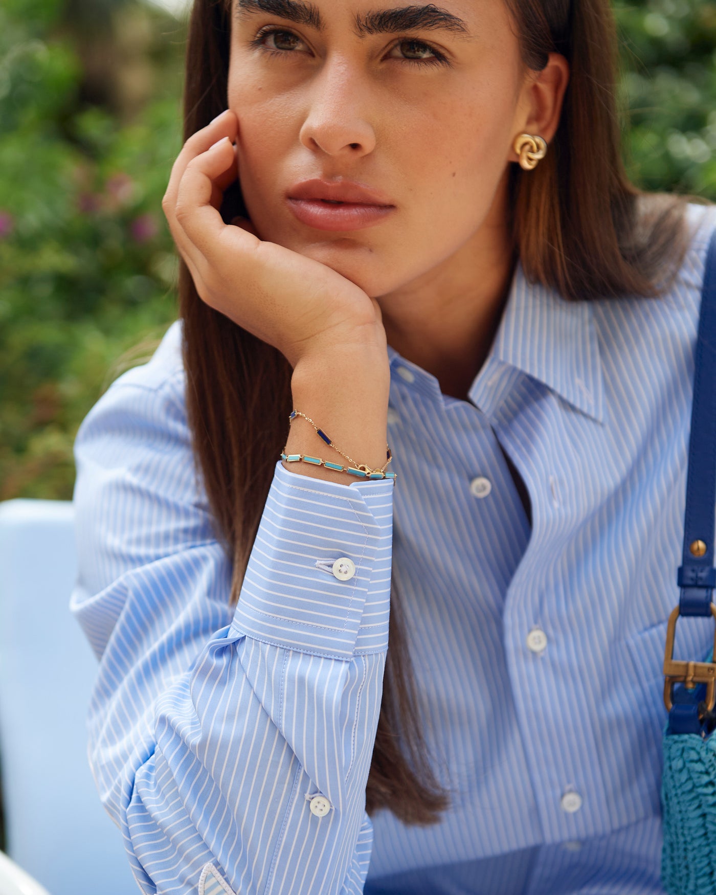 Lapis Split Bar Bracelet 14K Yellow Gold