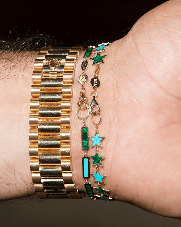Malachite and Turquoise Bar Bracelet | 14K Yellow Gold - BluScarpa