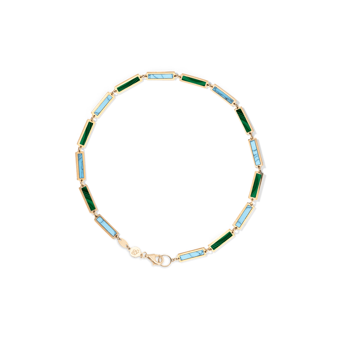 Malachite and Turquoise Bar Bracelet | 14K Yellow Gold - BluScarpa