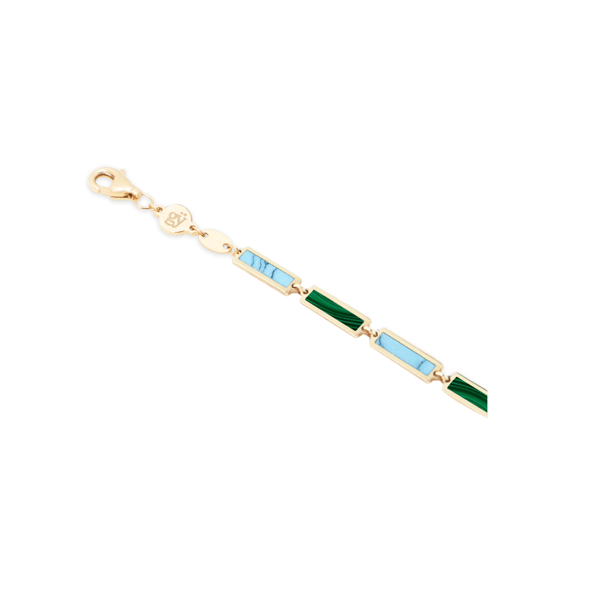 Malachite and Turquoise Bar Bracelet | 14K Yellow Gold - BluScarpa