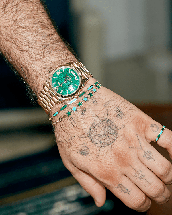Malachite and Turquoise Bar Bracelet | 14K Yellow Gold - BluScarpa