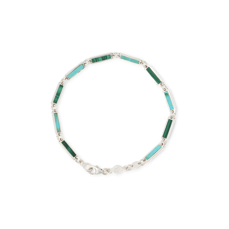 Malachite and Turquoise Bar Bracelet | 925 Sterling Silver - BluScarpa