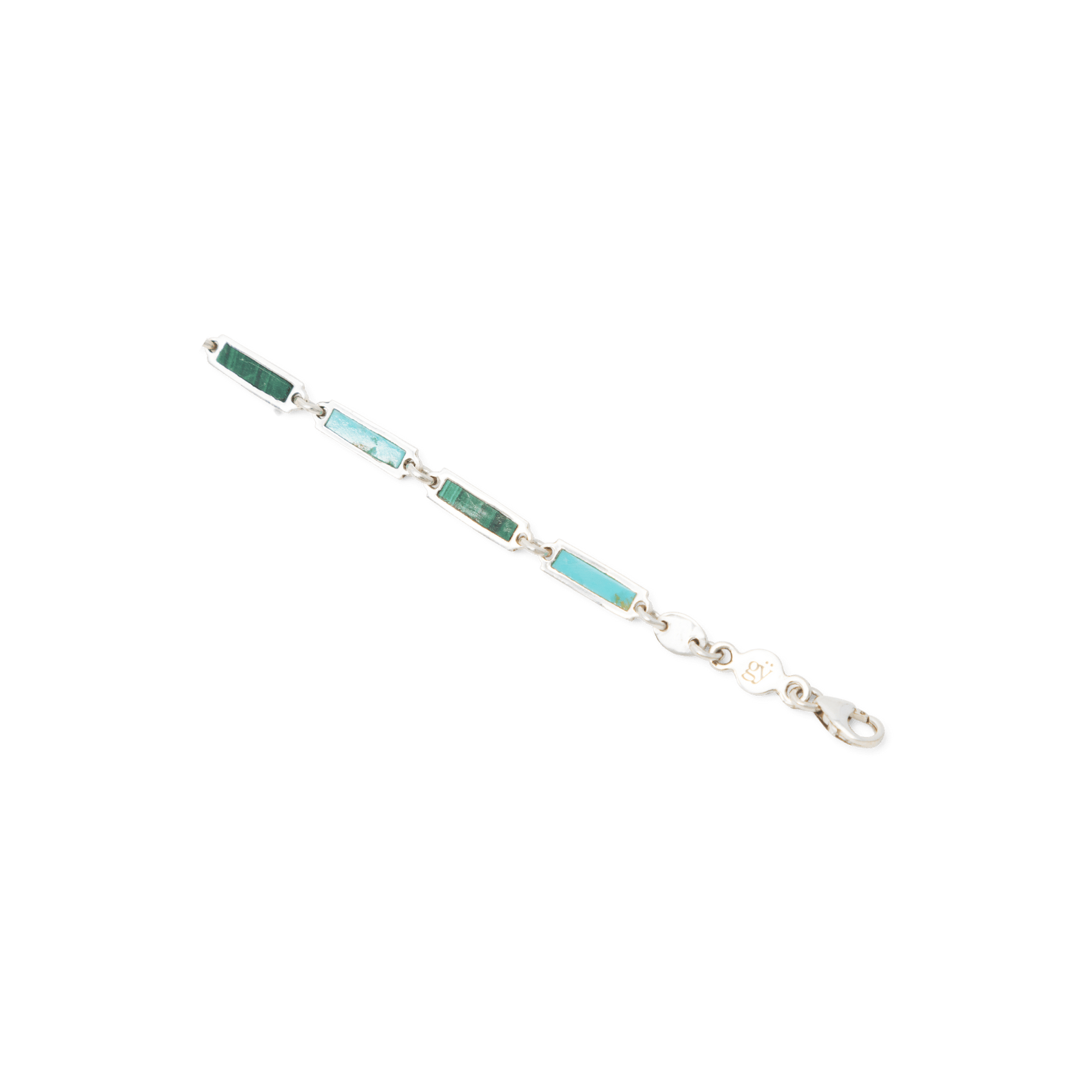 Malachite and Turquoise Bar Bracelet | 925 Sterling Silver - BluScarpa