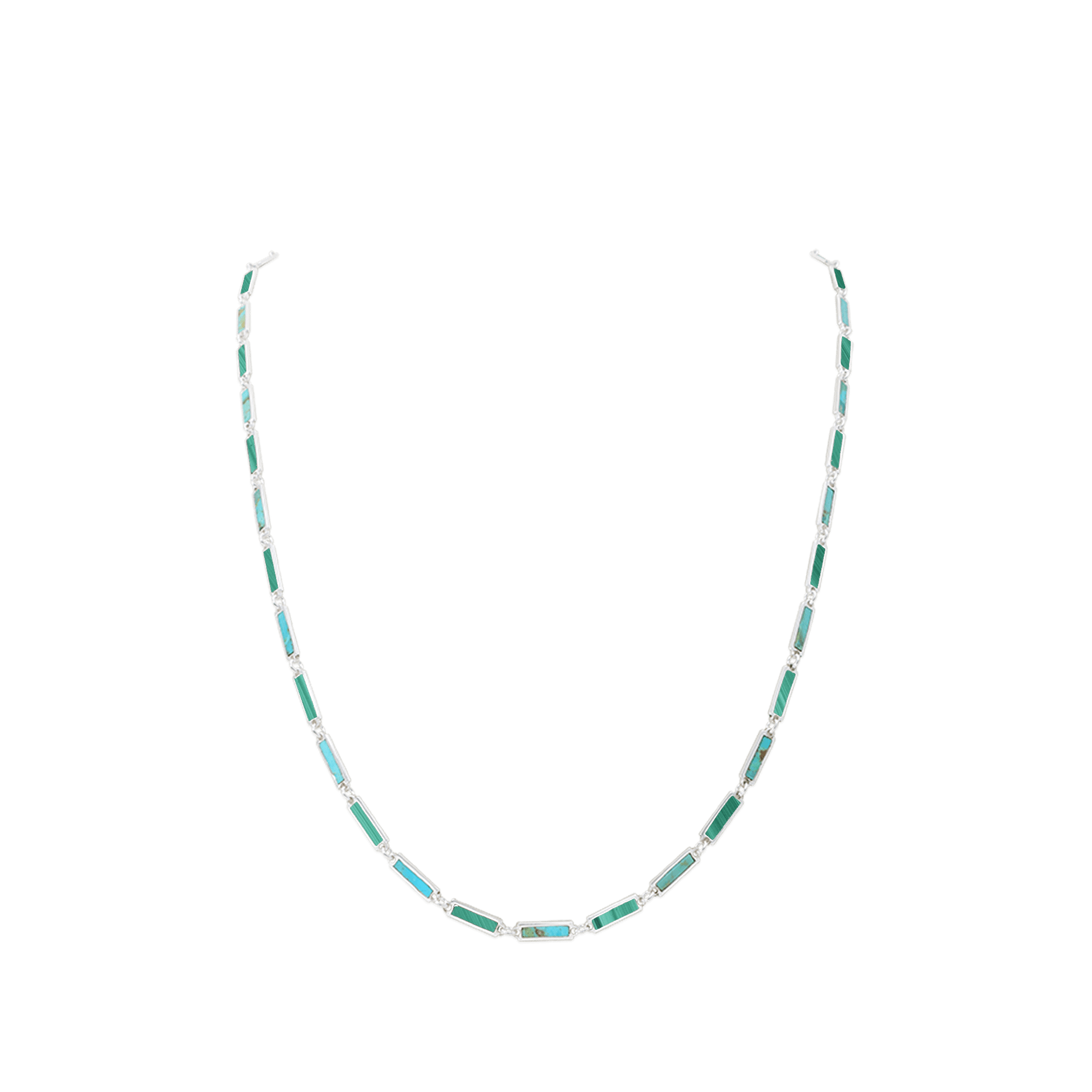 Malachite and Turquoise Bar Necklace | 925 Sterling Silver - BluScarpa