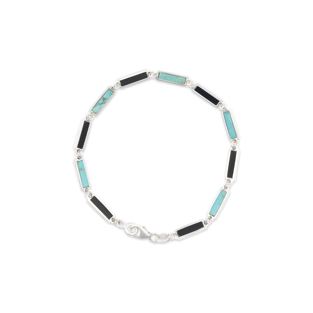 Onyx / Turquoise Bar Bracelet 925 Sterling Silver - BluScarpa