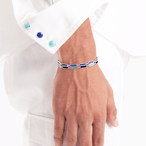 Onyx / Turquoise Bar Bracelet 925 Sterling Silver - BluScarpa