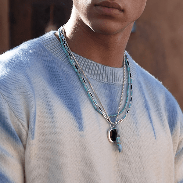 Onyx / Turquoise Bar Necklace Sterling Silver - BluScarpa