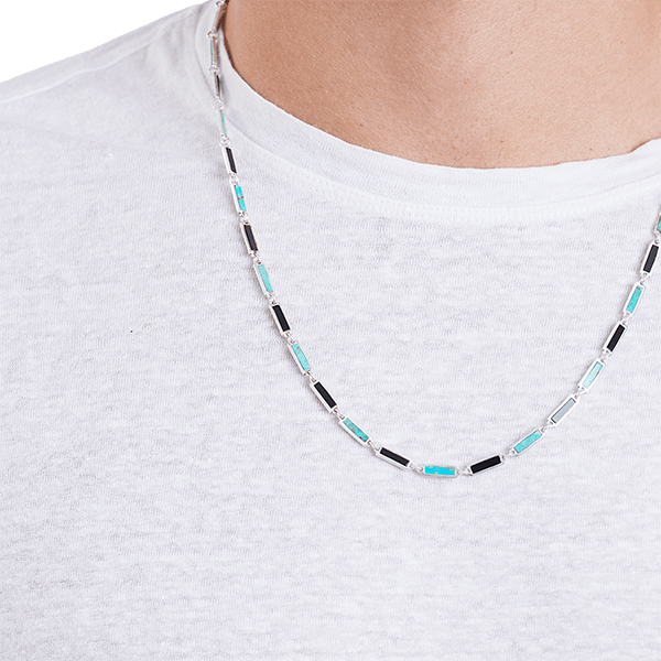 Onyx / Turquoise Bar Necklace Sterling Silver - BluScarpa