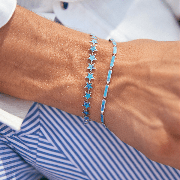 Turquoise Bar Bracelet 14K White Gold - BluScarpa