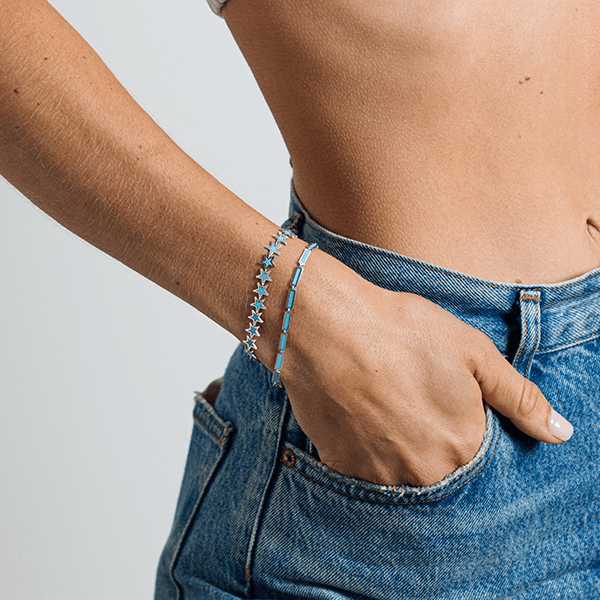 Turquoise Bar Bracelet 14K White Gold - BluScarpa