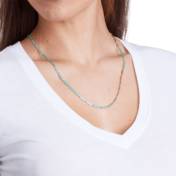 Turquoise Bar Necklace 14K Yellow Gold - BluScarpa