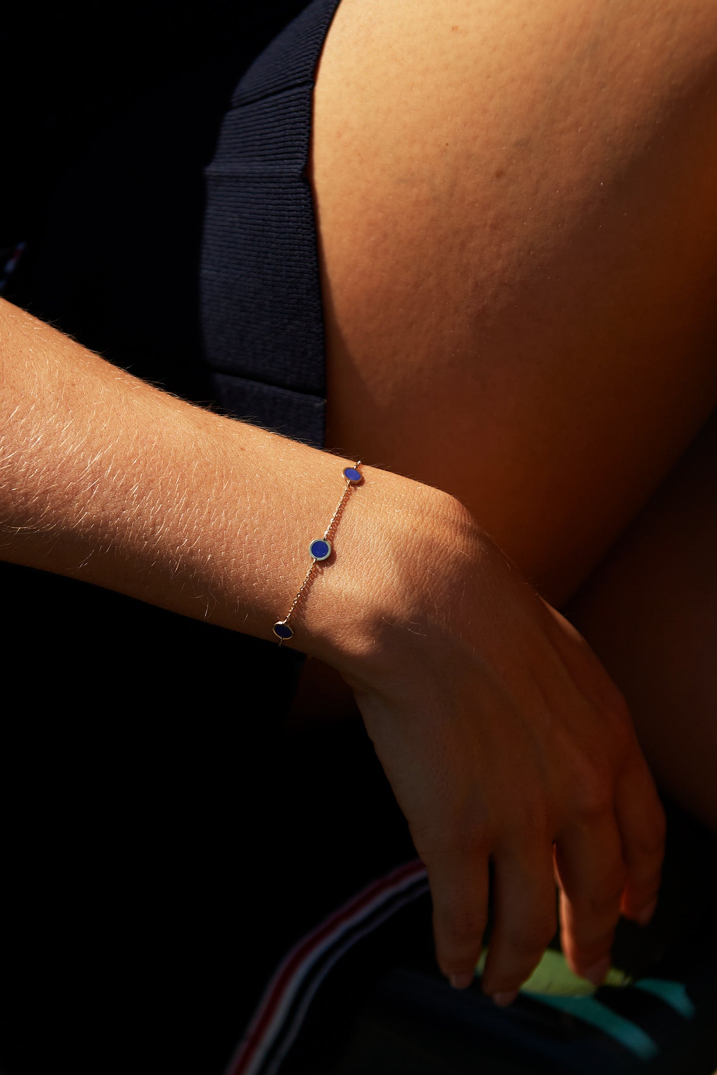 Lapis Split Disc Bracelet 14K Yellow Gold