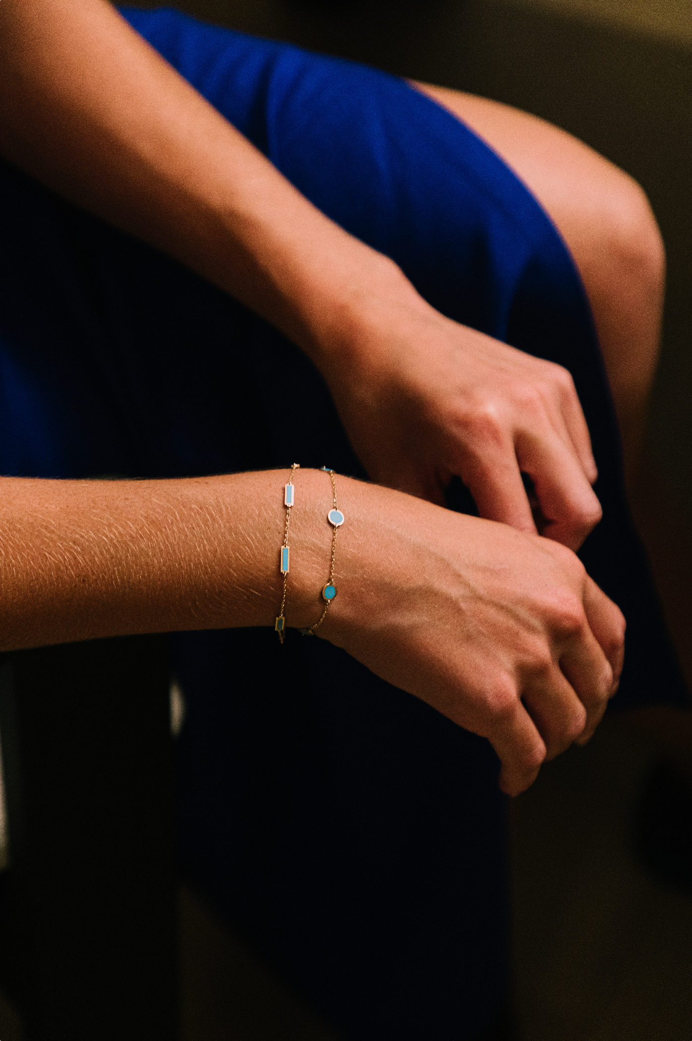 Turquoise Split Bar Bracelet 14K Yellow Gold