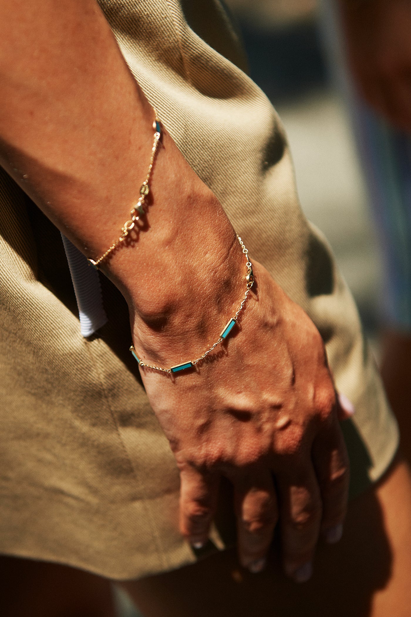 Turquoise Split Bar Bracelet 14K Yellow Gold