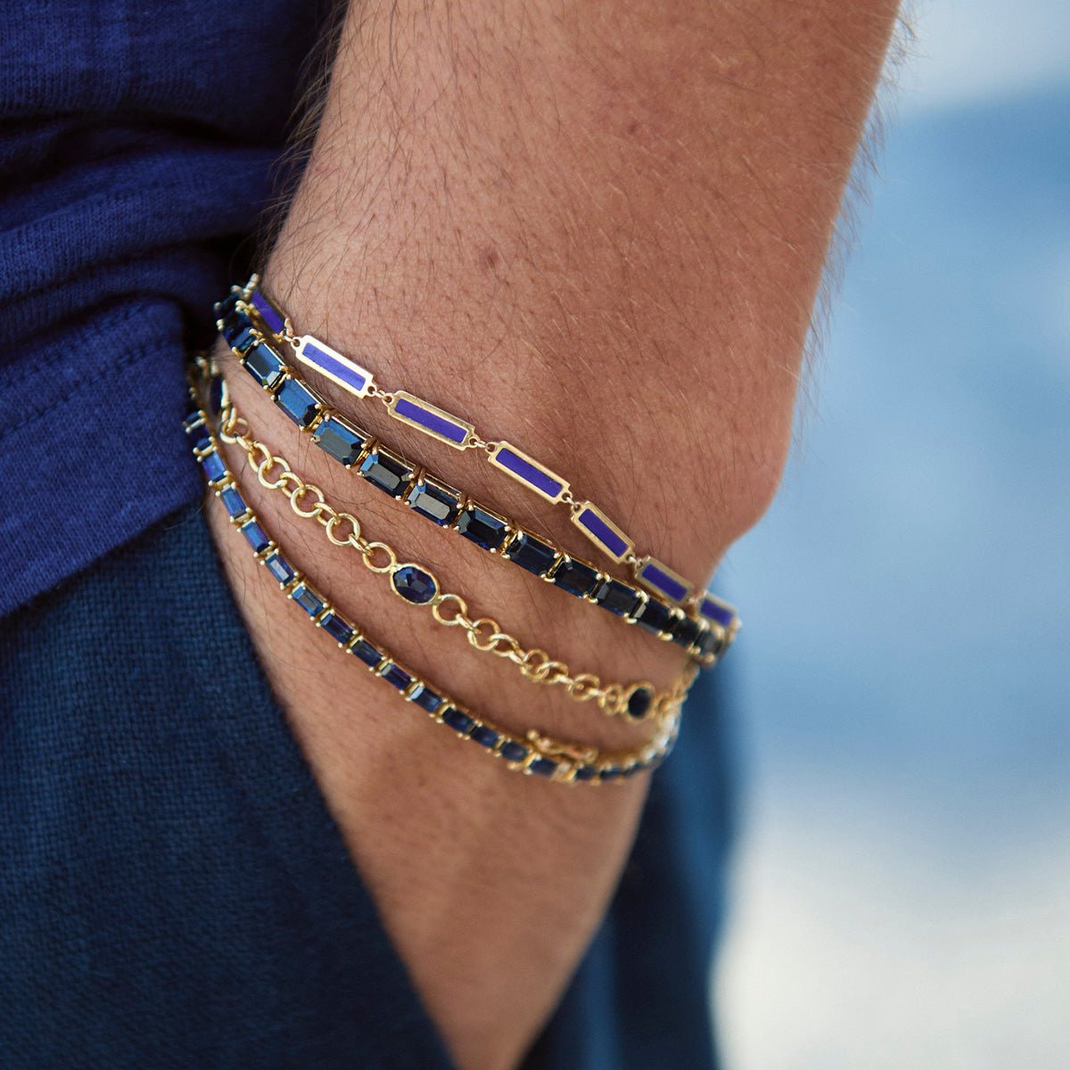18k Yellow Gold Sapphire Link Bracelet - BluScarpa