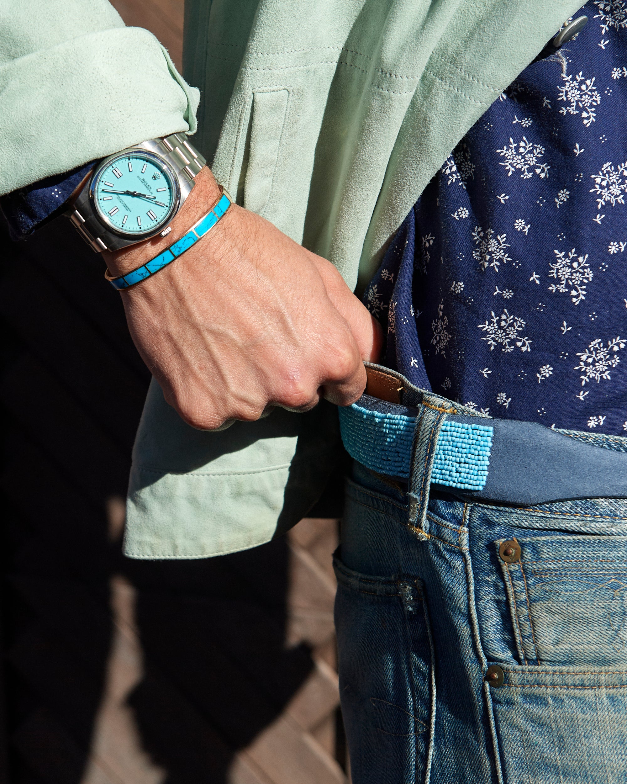 Versailles - Turquoise Beads / Vintage Blu Suede