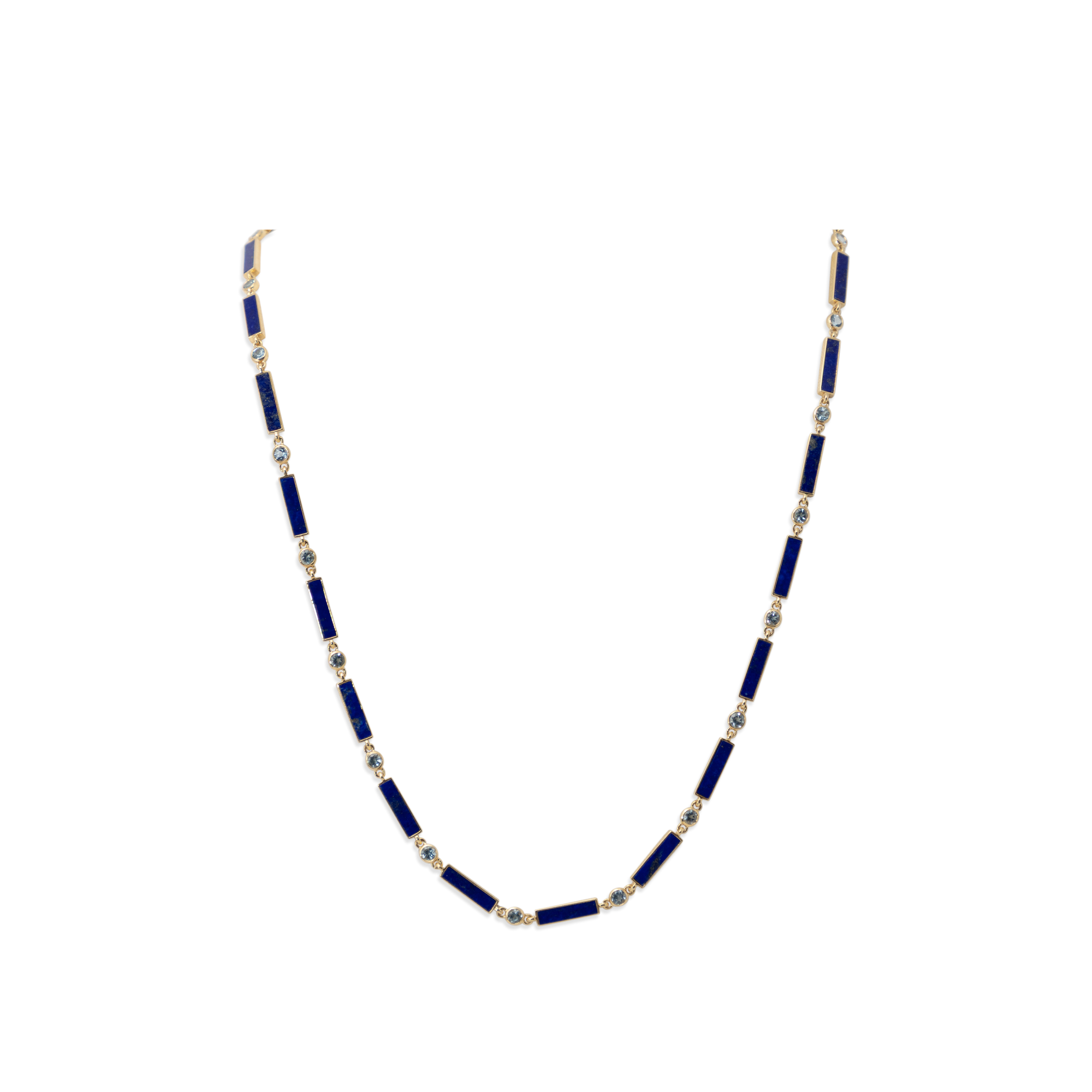 Aquamarine x Lapis Bar Necklace 18K Yellow Gold - 20"