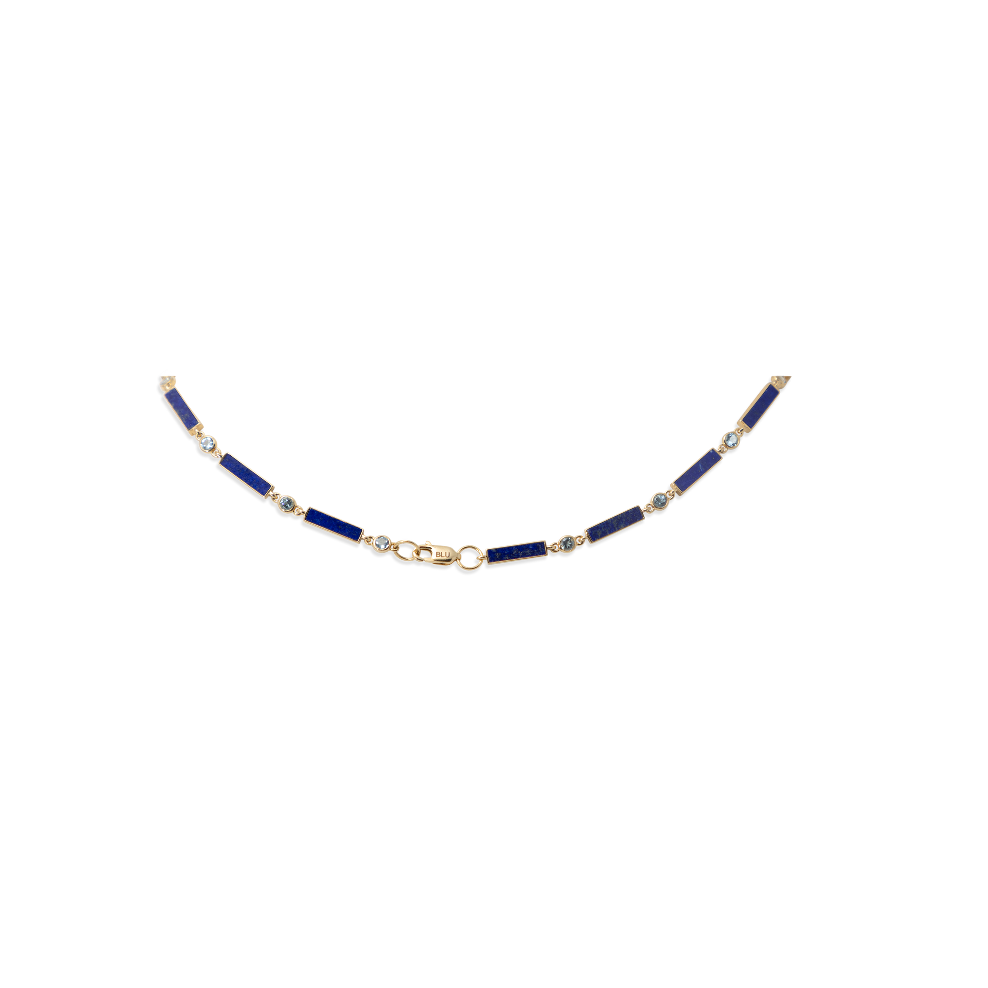 Aquamarine x Lapis Bar Necklace 18K Yellow Gold - 20"