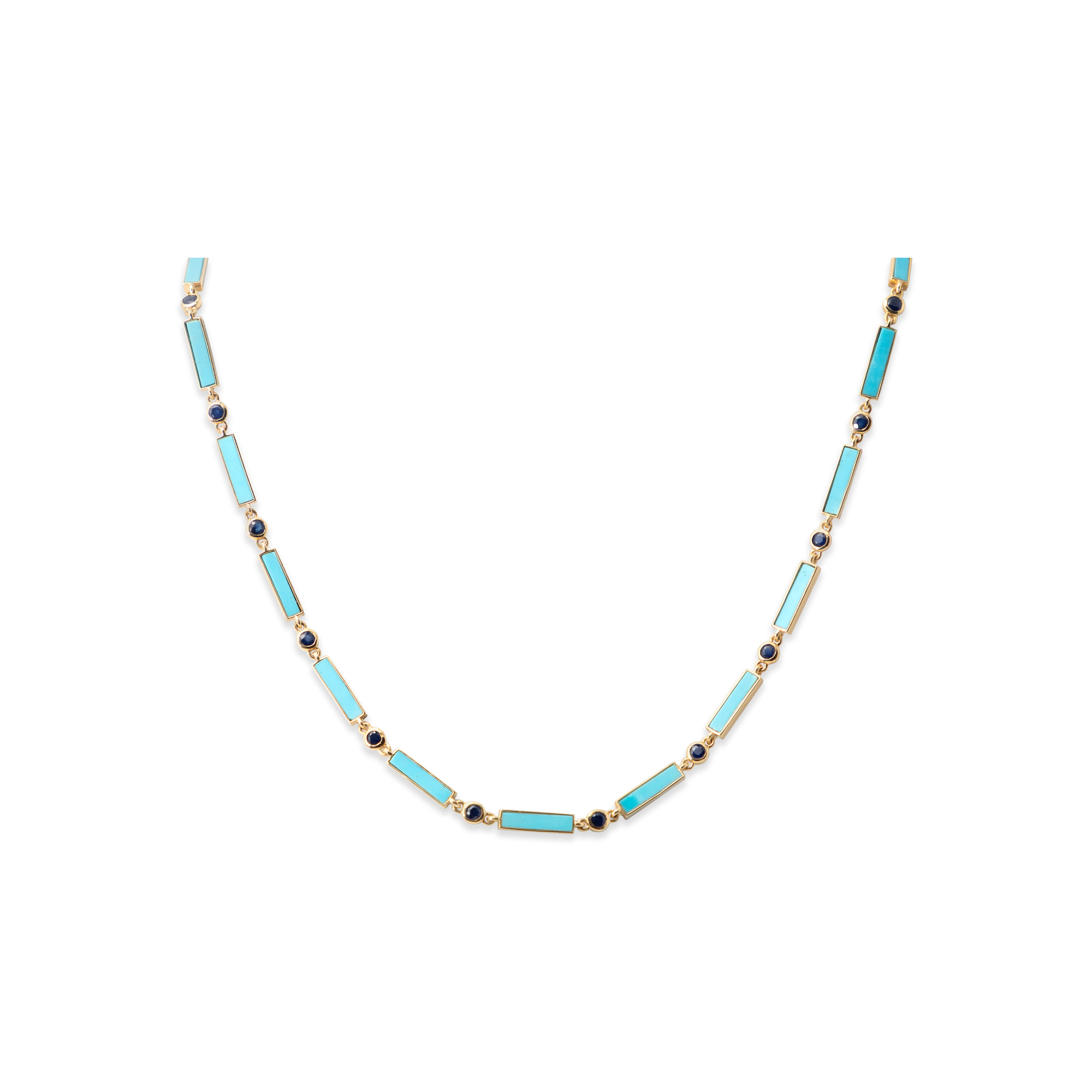 Sapphire x Turquoise Bar Necklace 18K Yellow Gold - 22"