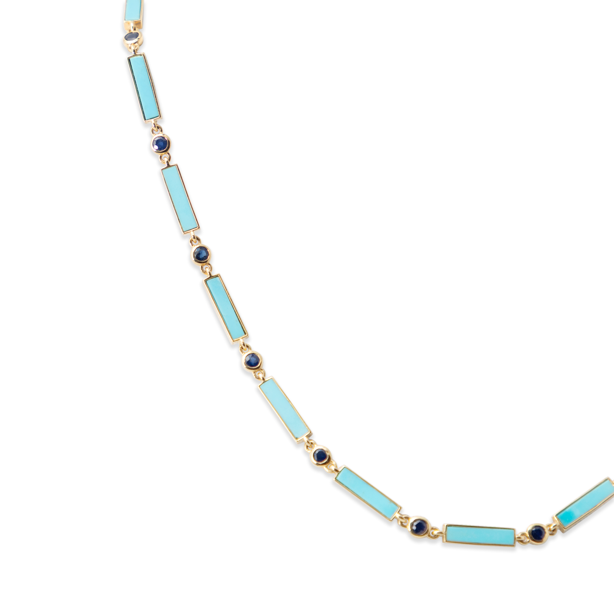 Sapphire x Turquoise Bar Necklace 18K Yellow Gold - 22"