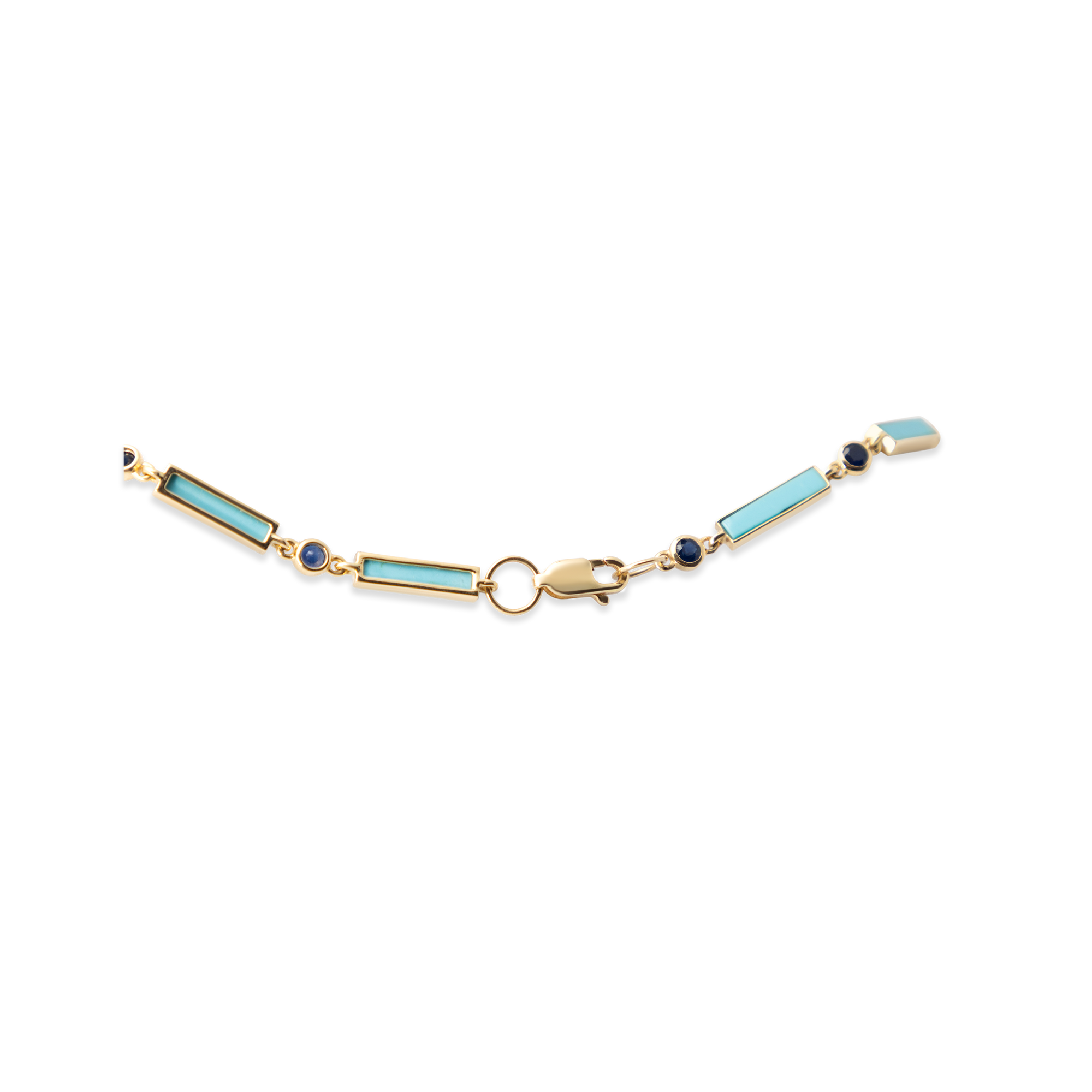 Sapphire x Turquoise Bar Necklace 18K Yellow Gold - 22"