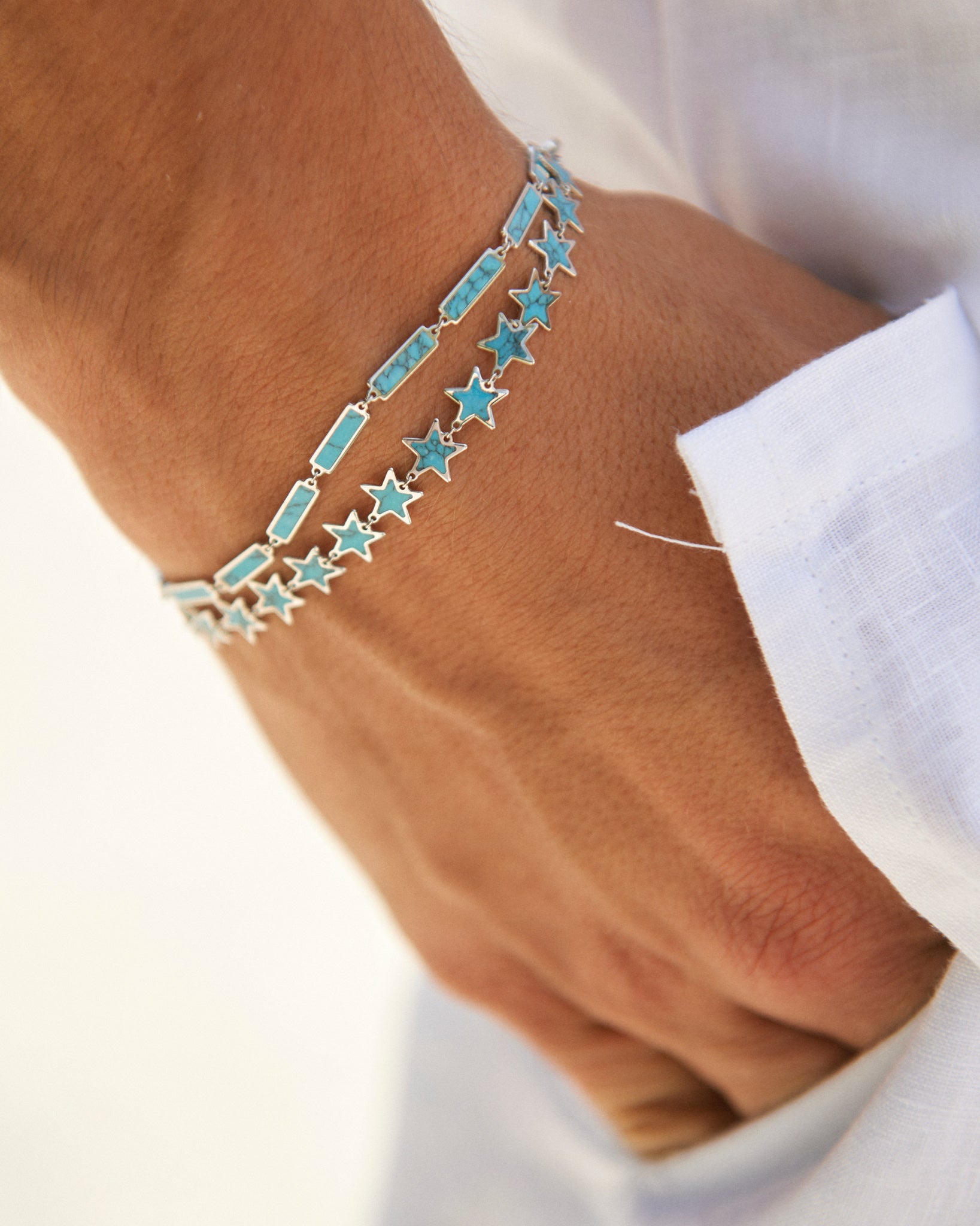 Turquoise Bar Bracelet 14K White Gold