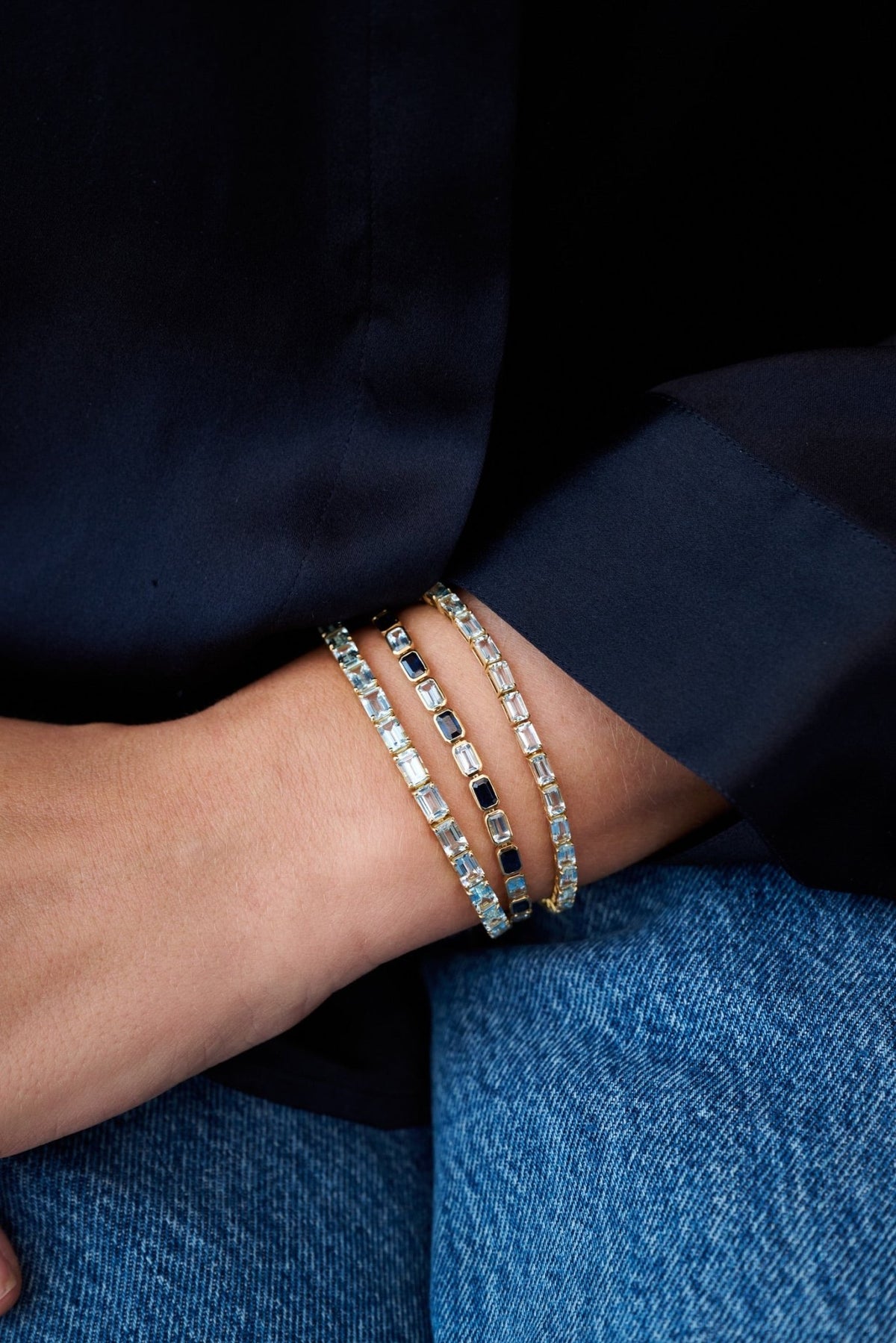 Aquamarine and Sapphire Two-Tone Tennis Bracelet – 9 Carats - BluScarpa