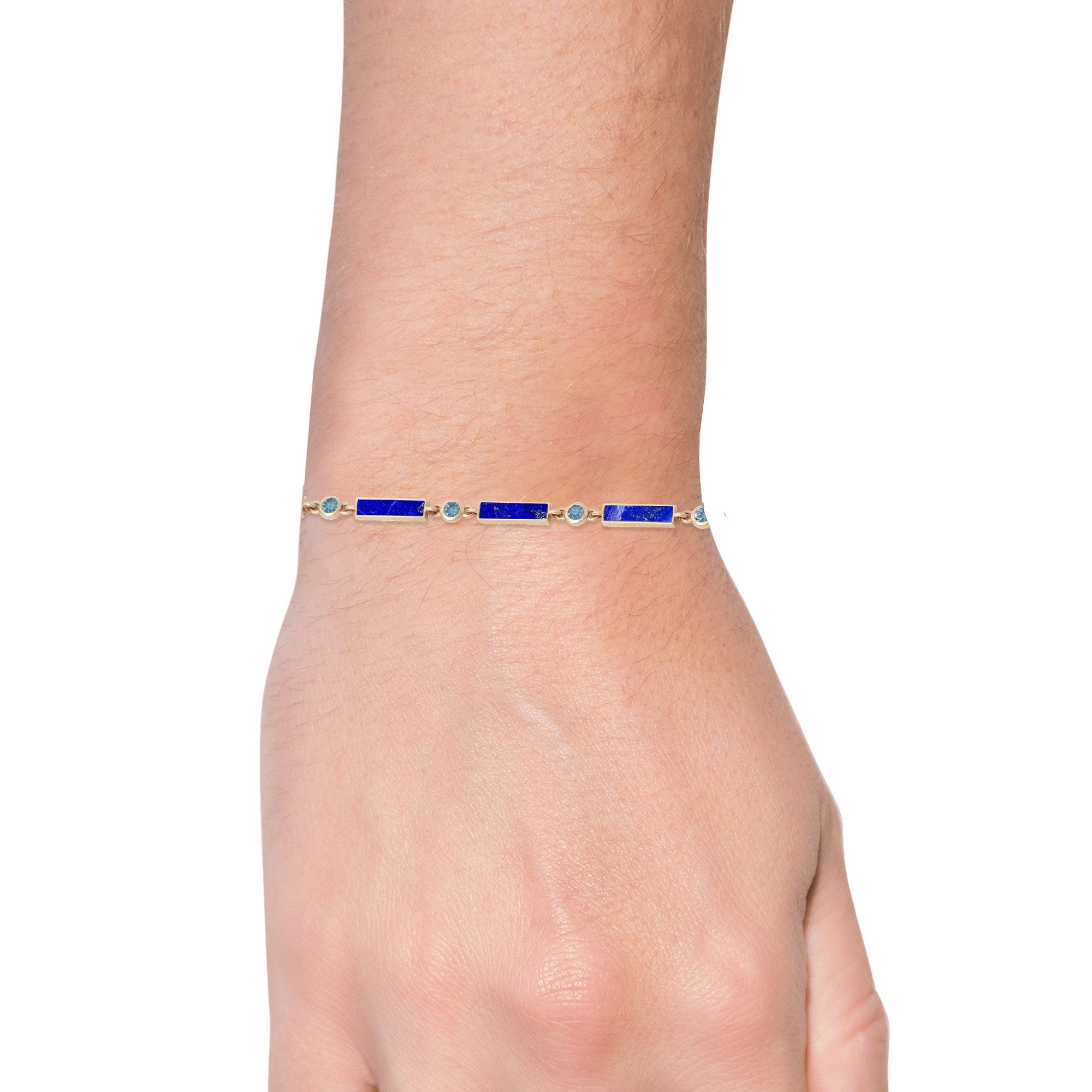 Aquamarine x Lapis Bar Bracelet 18K Yellow Gold - BluScarpa