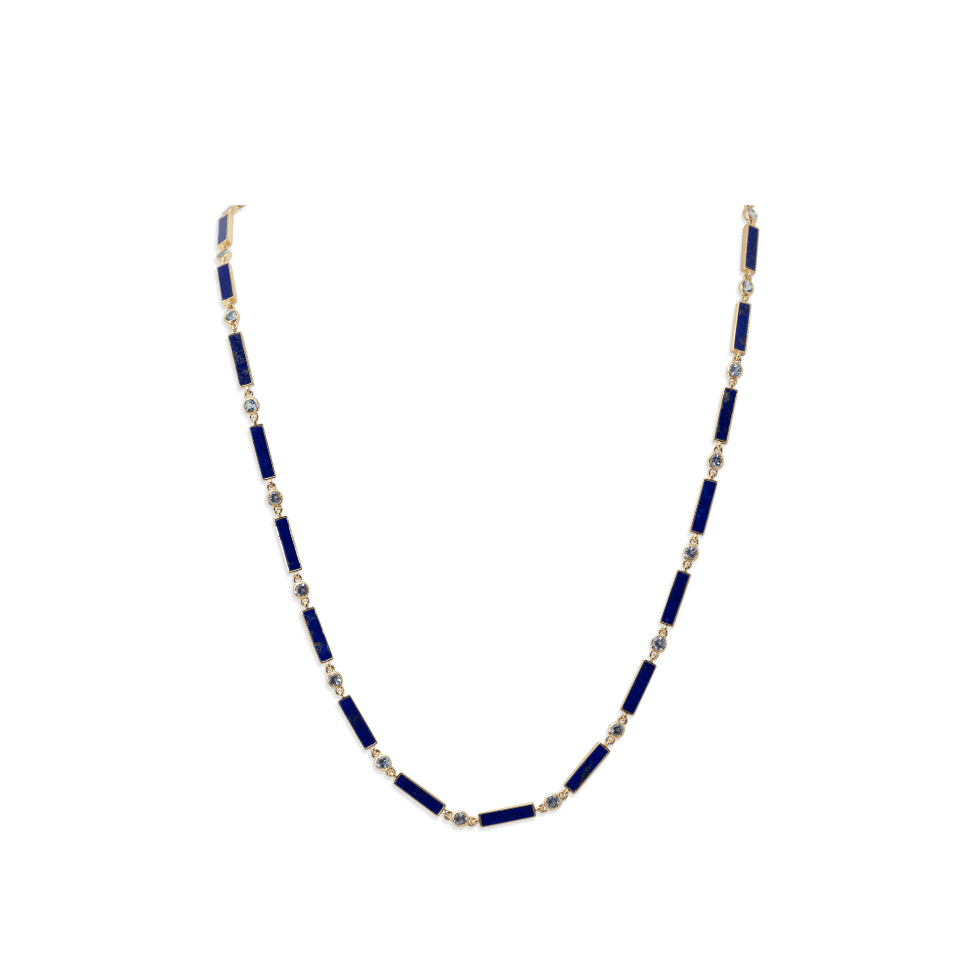 Aquamarine x Lapis Bar Necklace 18K Yellow Gold - 20" - BluScarpa