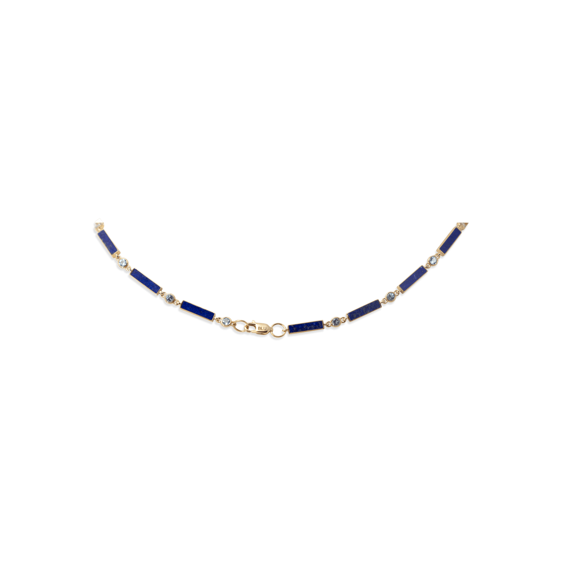 Aquamarine x Lapis Bar Necklace 18K Yellow Gold - 20" - BluScarpa