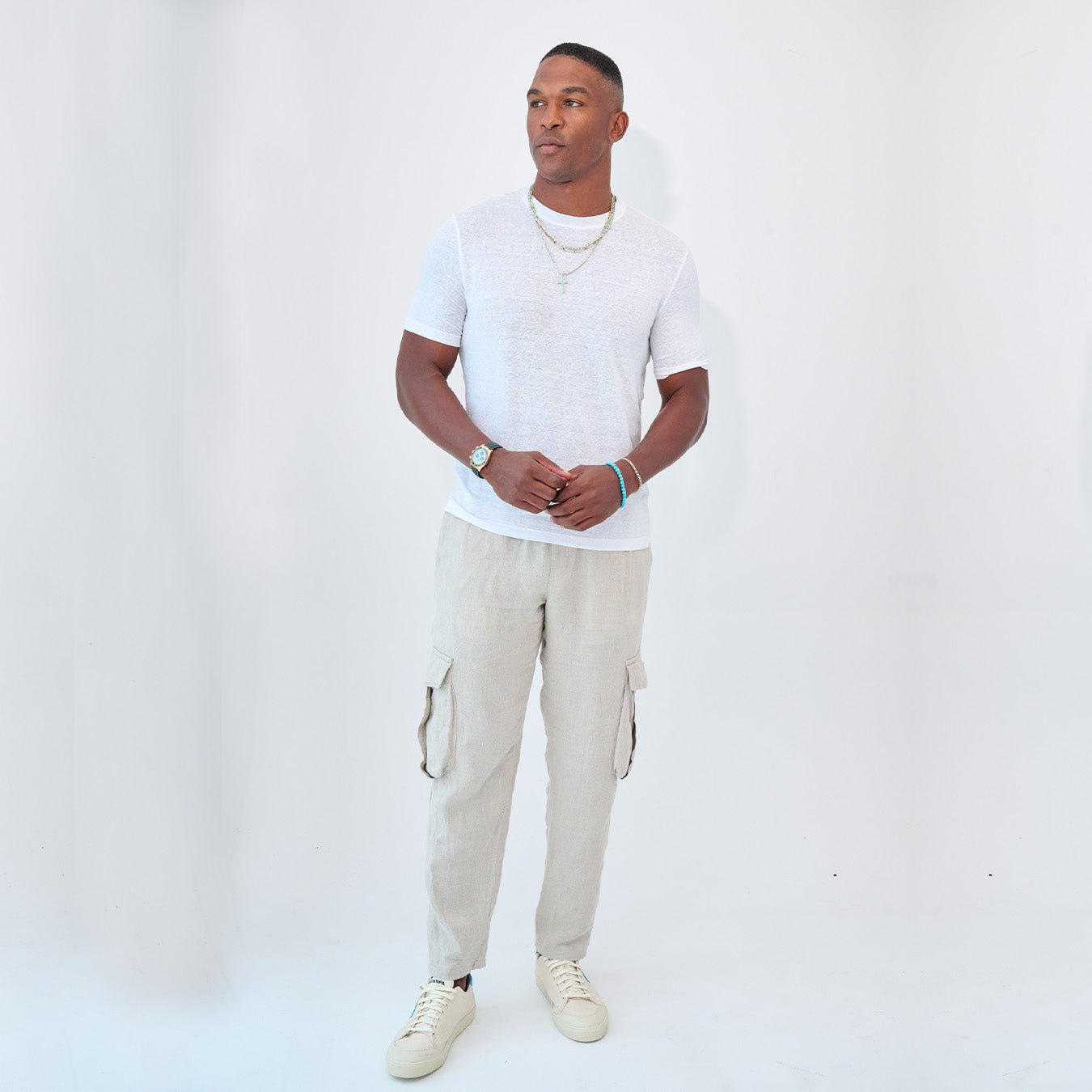 Beige Lino Sweatpant Cargo Pants - BluScarpa