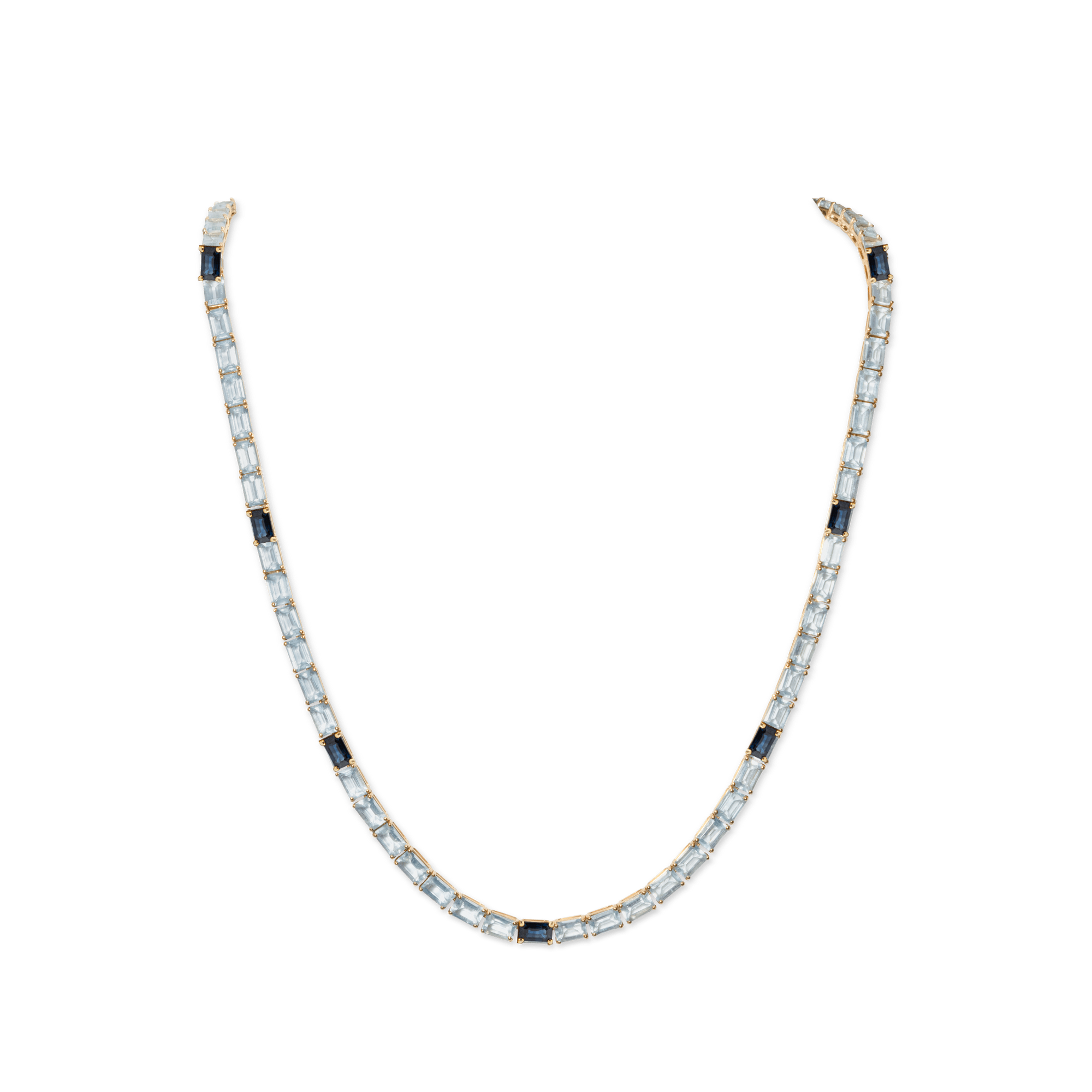 Blu Aquamarine &amp; Sapphire Emerald-Cut Tennis Necklace - 45 carats