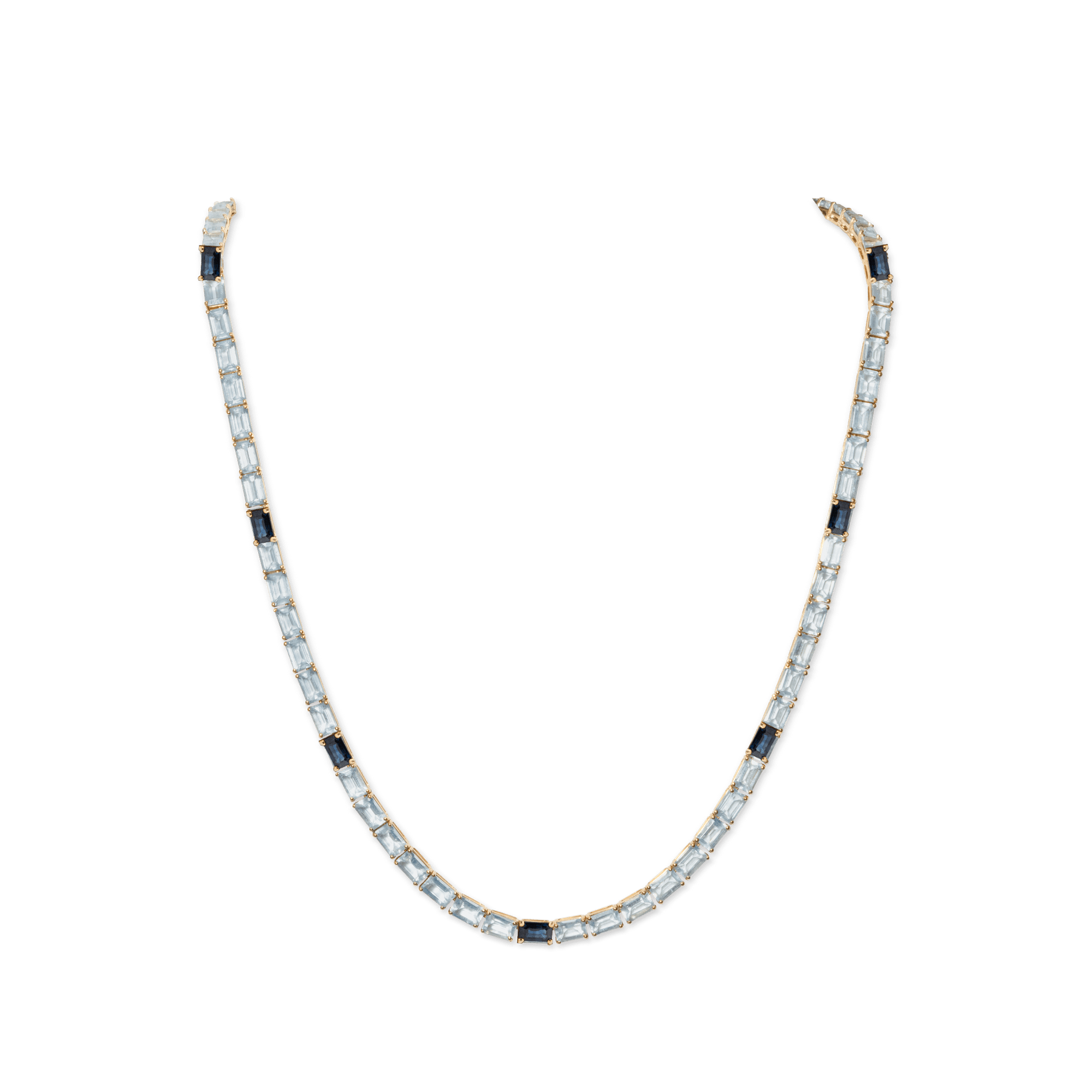 Blu Aquamarine & Sapphire Emerald-Cut Tennis Necklace - 45 carats - BluScarpa