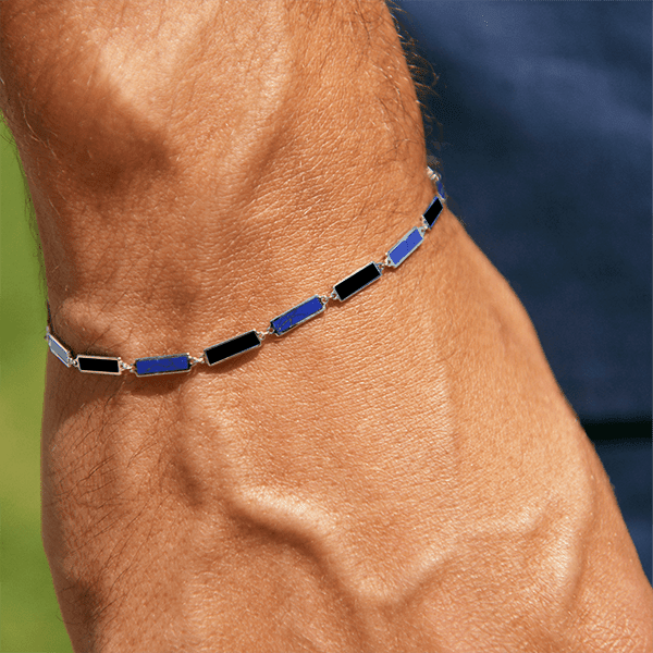 Blu Scarpa x Jake Woolf Bar Bracelet in lapis x onyx 14K White Gold - BluScarpa