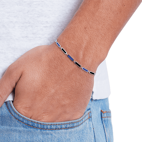 Blu Scarpa x Jake Woolf Bar Bracelet in lapis x onyx 14K White Gold - BluScarpa