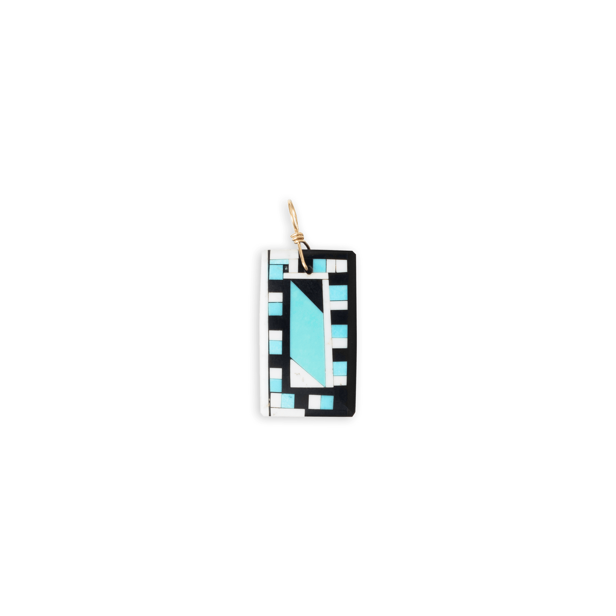 New Mexico Santo Domingo Pueblo Pearl/ Turquoise/Onyx Inlay Pendant - BluScarpa