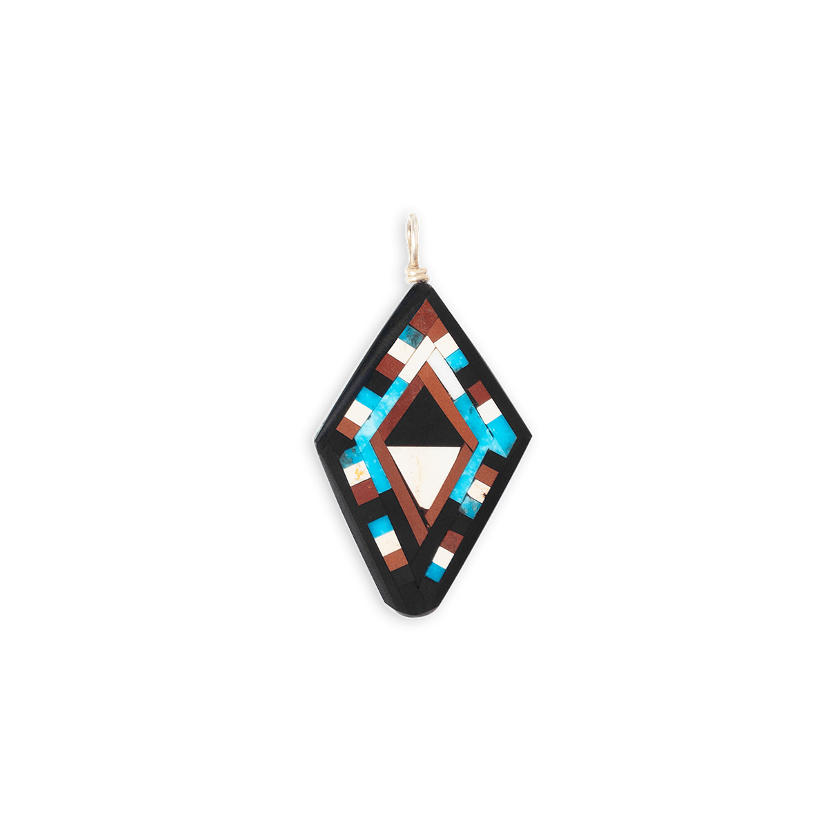 New Mexico Santo Domingo Pueblo Pearl/ Turquoise/Onyx Inlay Pendant - BluScarpa
