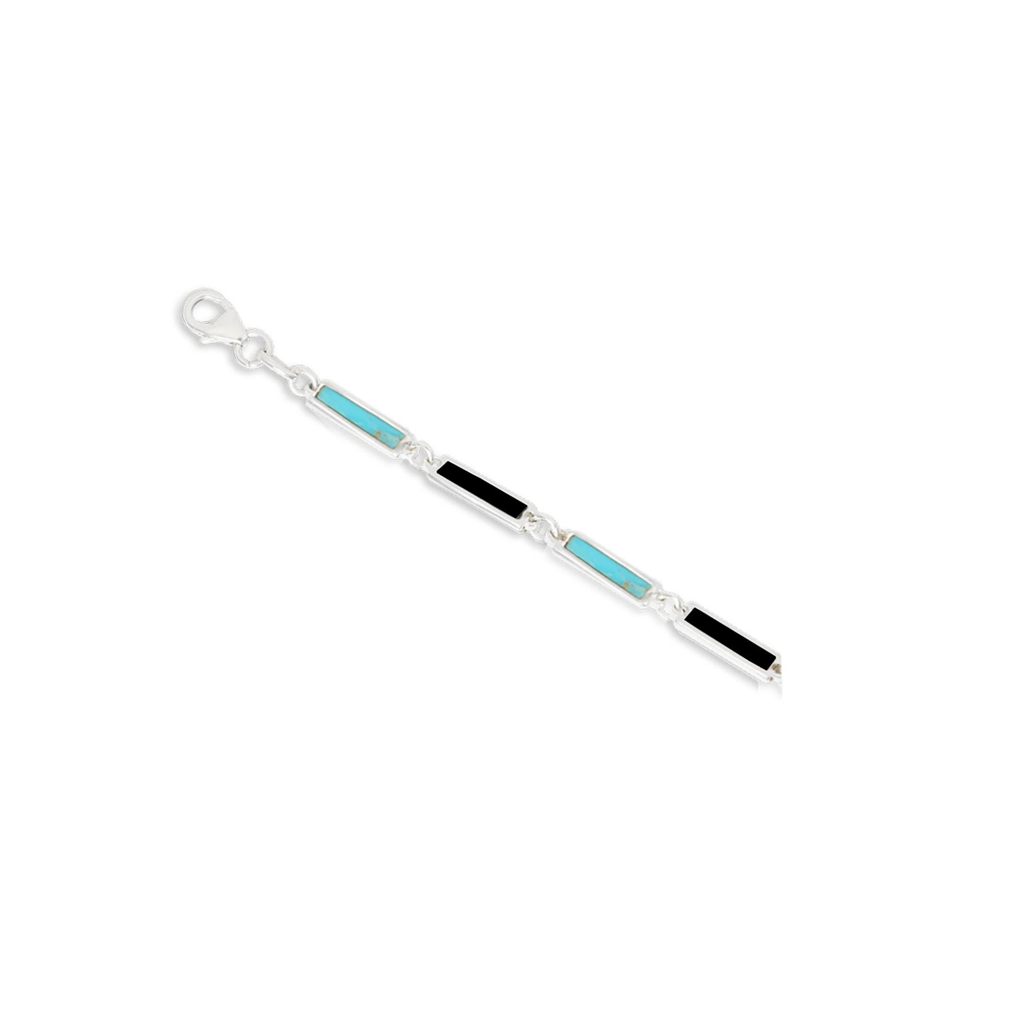 Onyx / Turquoise Bar Bracelet 925 Sterling Silver - BluScarpa