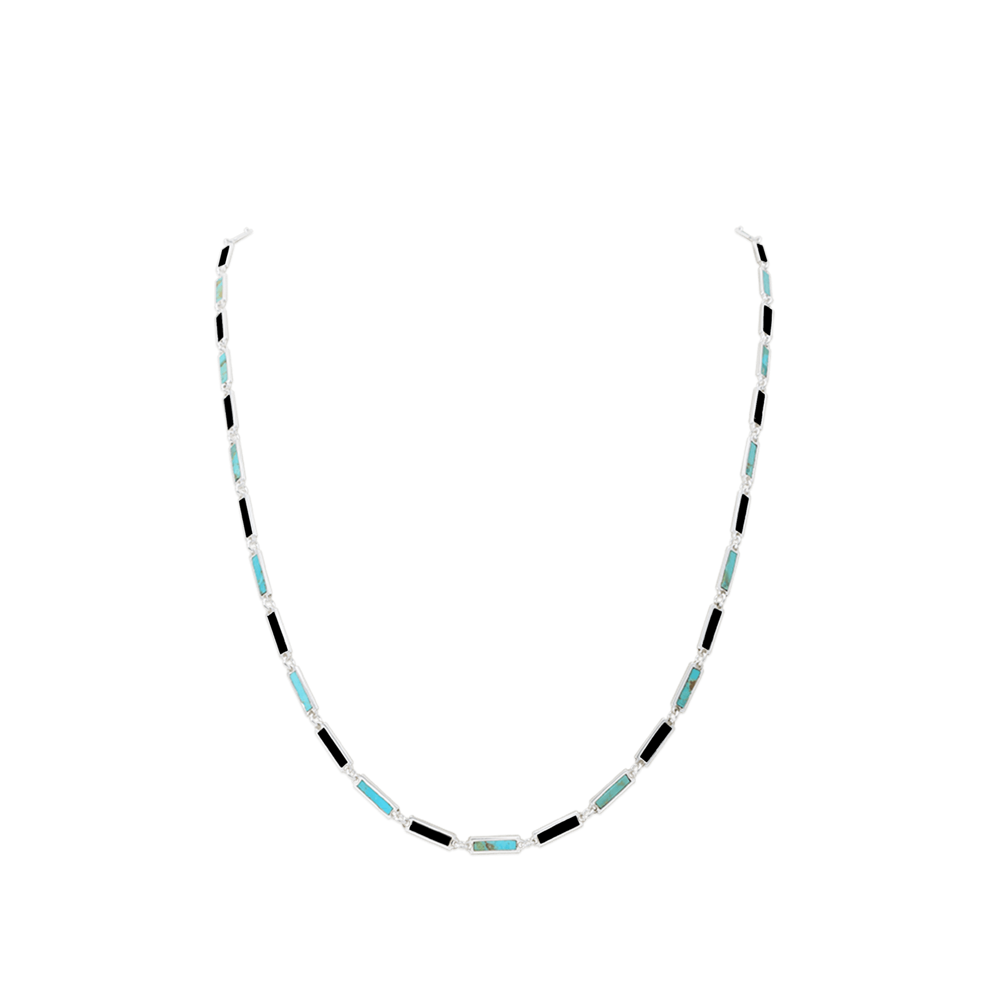 Onyx / Turquoise Bar Necklace Sterling Silver - BluScarpa