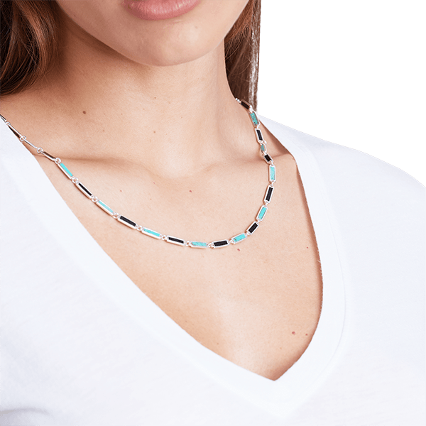 Onyx / Turquoise Bar Necklace Sterling Silver - BluScarpa