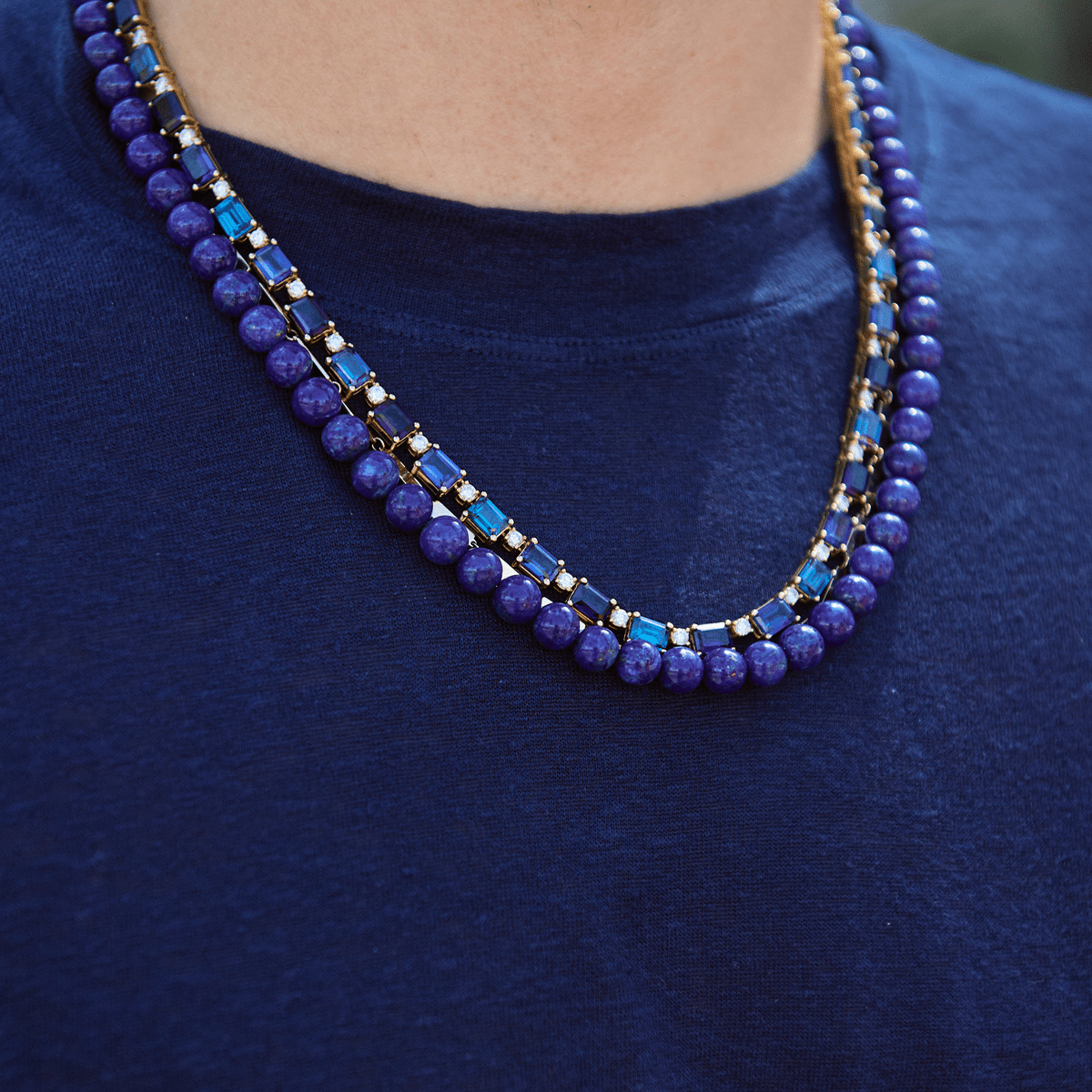 Santa Fe Beaded Lapis Necklace - 24" / 14k gold - BluScarpa