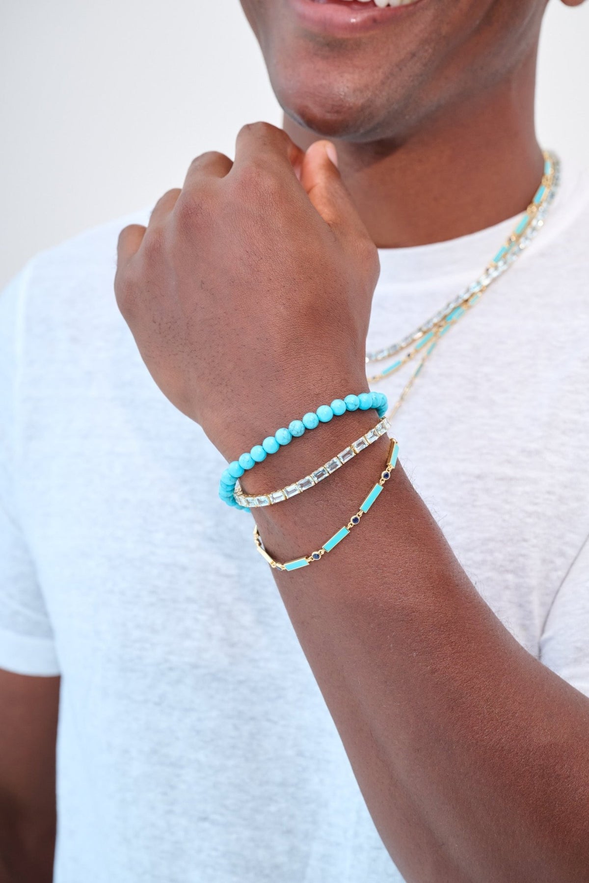Sapphire x Turquoise Bar Bracelet 18K Yellow Gold - BluScarpa