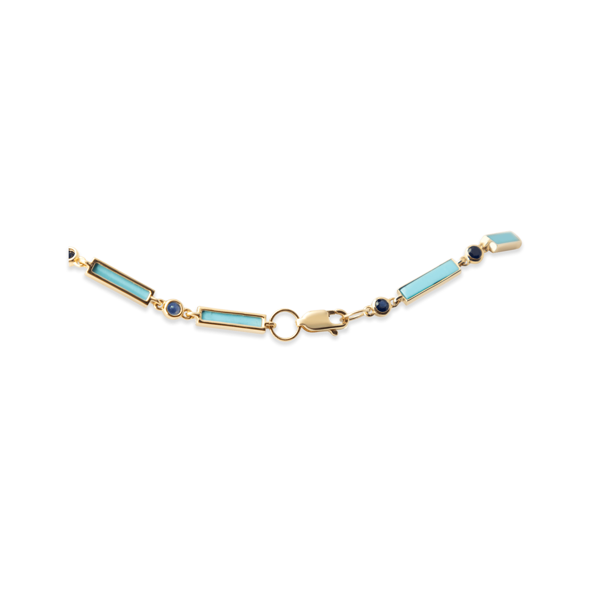 Sapphire x Turquoise Bar Necklace 18K Yellow Gold - 22" - BluScarpa