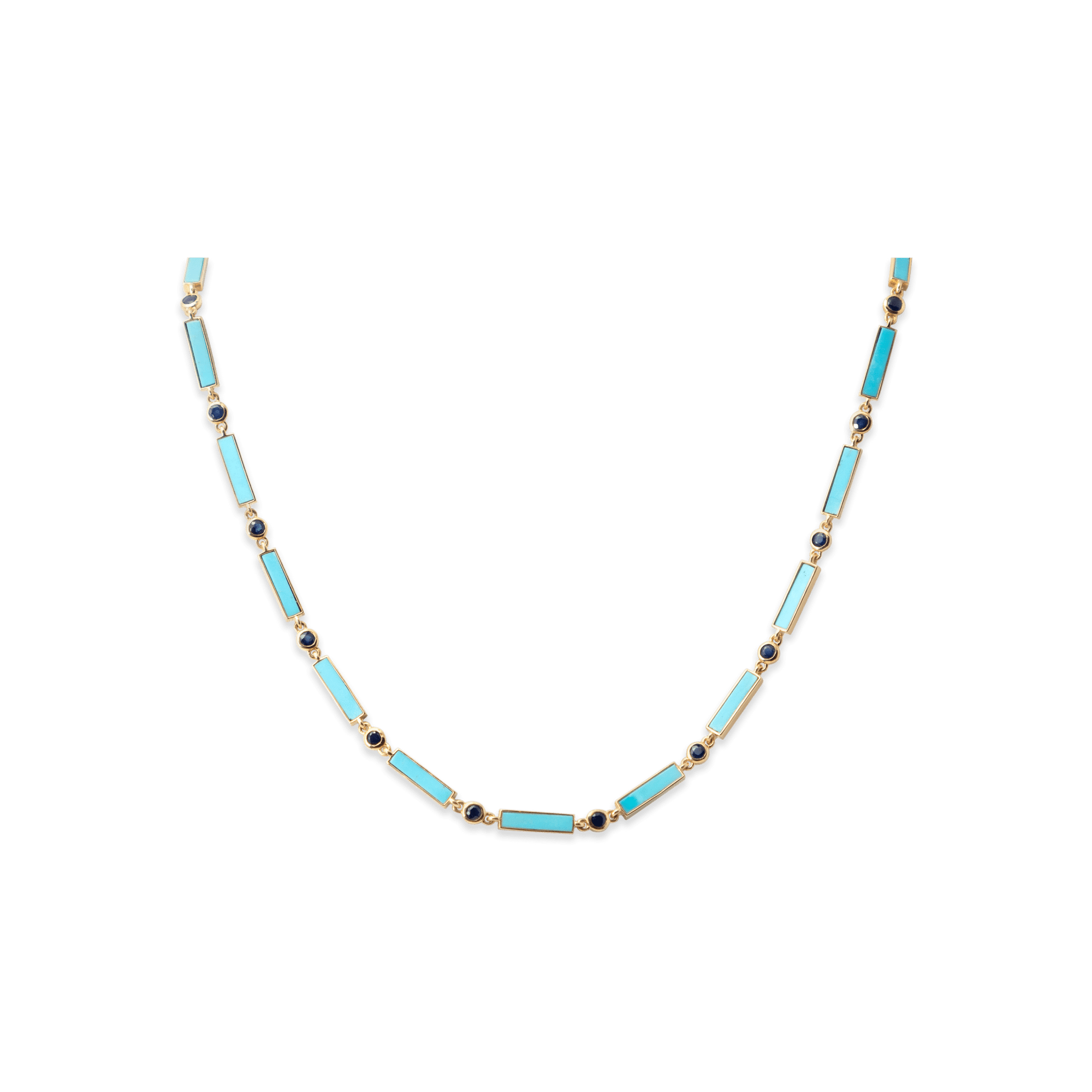 Sapphire x Turquoise Bar Necklace 18K Yellow Gold - 22" - BluScarpa