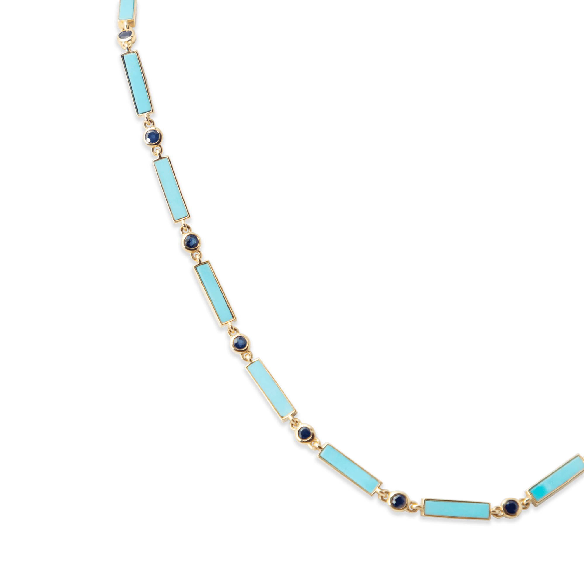 Sapphire x Turquoise Bar Necklace 18K Yellow Gold - 22" - BluScarpa