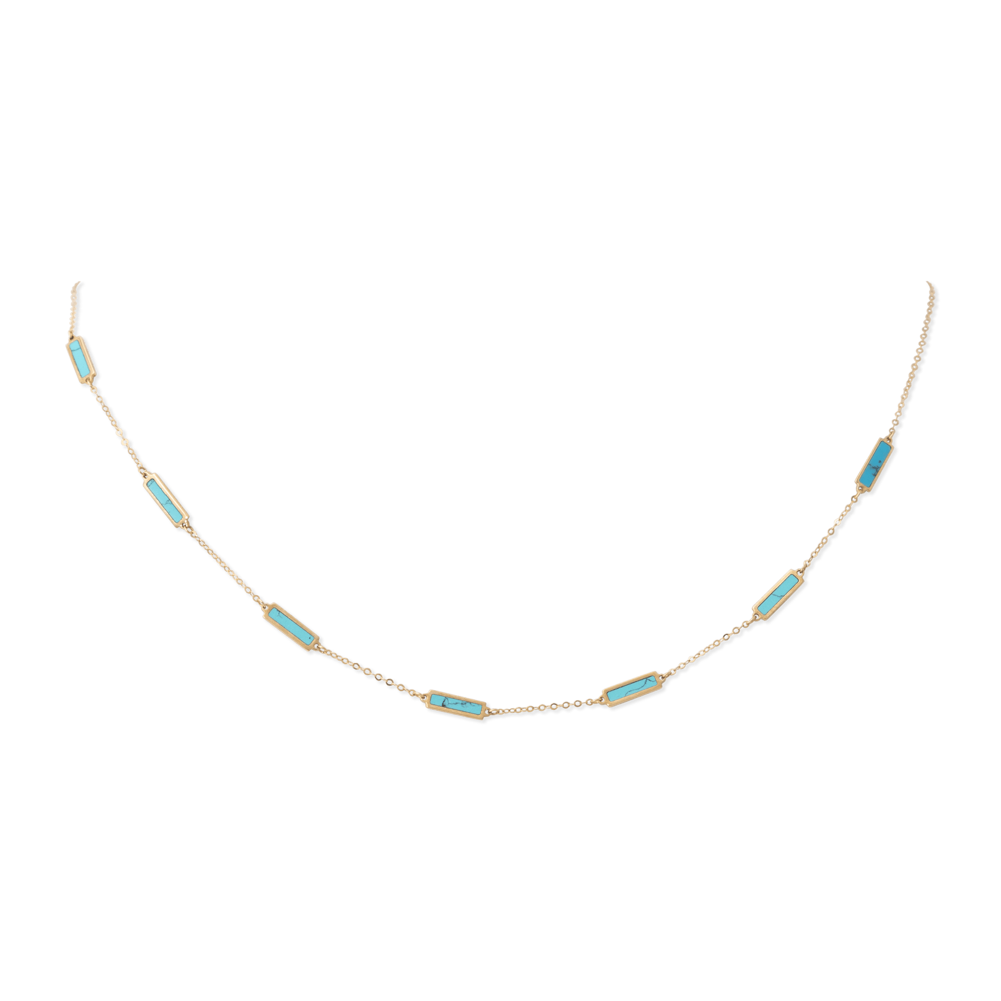 Turquoise Bar Choker Necklace 14K Yellow Gold - BluScarpa