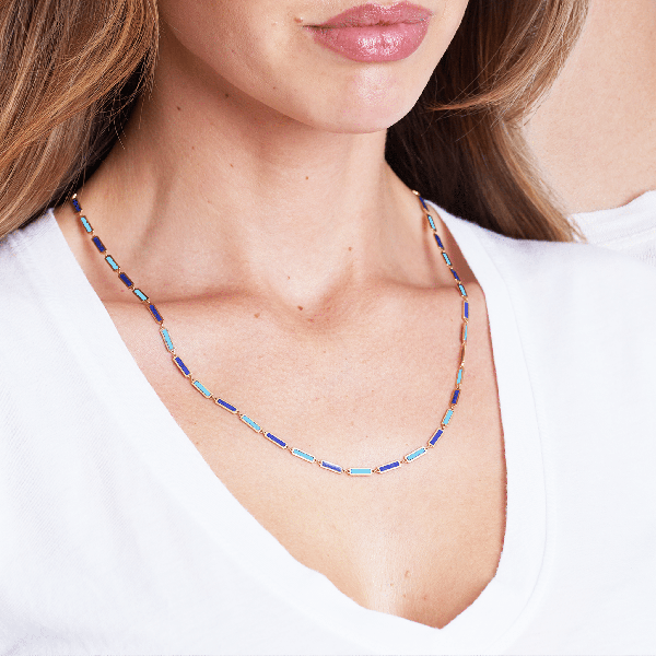 Two Tone Bar Necklace 14K Yellow Gold - BluScarpa