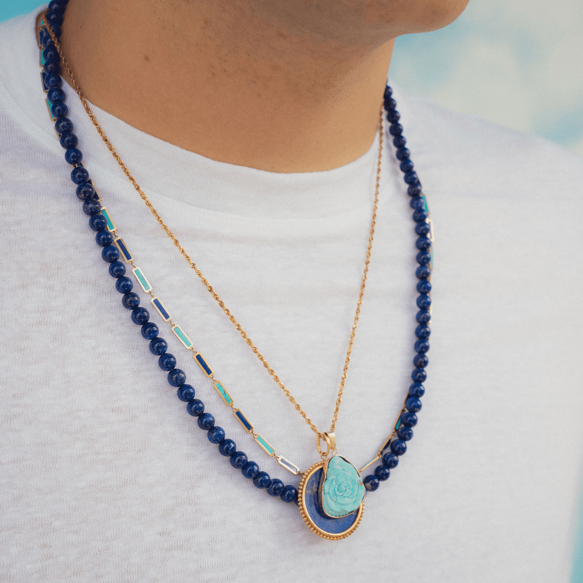 Two Tone Bar Necklace 14K Yellow Gold - BluScarpa