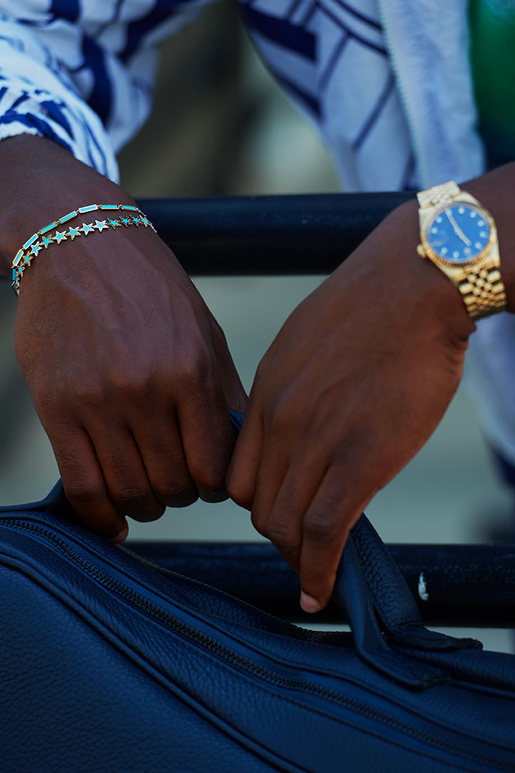 Turquoise Bar Bracelet 14K Yellow Gold